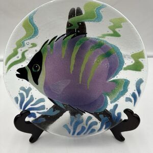FIREGLASS Fused Glass Fish Plate Tropical Art VINTAGE 1998 Signed 8”